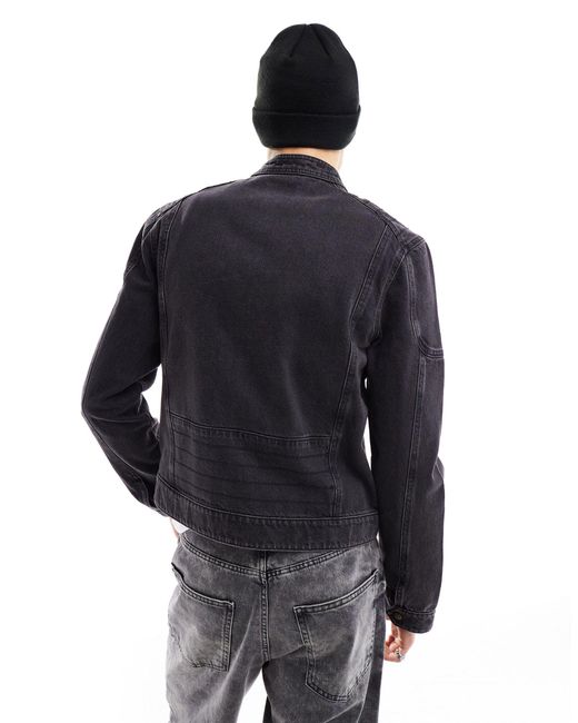 ASOS Blue Denim Collarless Jacket With Panels for men