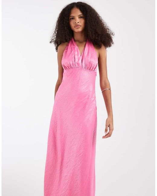 Pieces Pink Halterneck Satin Shimmer Maxi Dress