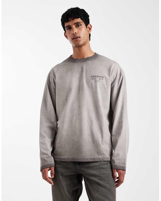 ASOS Oversized T-Shirt Van Zware Stof Met Lange Mouwen En Grafische Print Op De Achterkant in het Gray voor heren