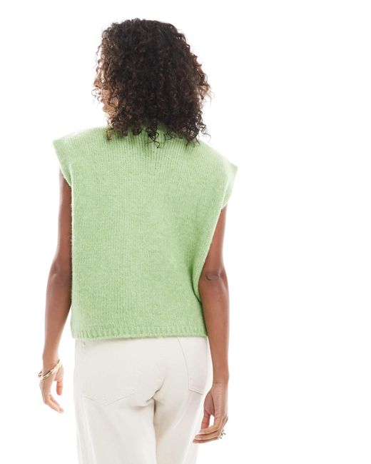 ASOS Green Knitted Boxy Shoulder Detail Tank Top