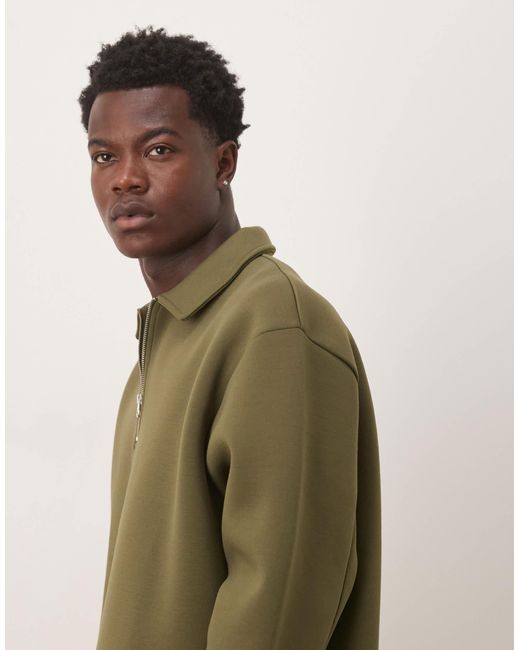 ASOS Green Heavyweight Oversized Quarter Zip Sweatshirt for men
