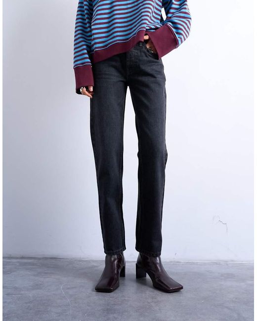 TOPSHOP Blue Runway Mid Rise Straight Jeans