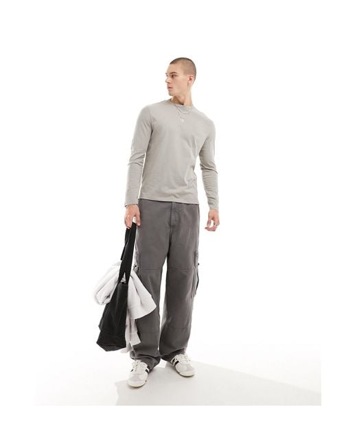 ASOS Gray Long Sleeve T-shirt With Crew Neck for men