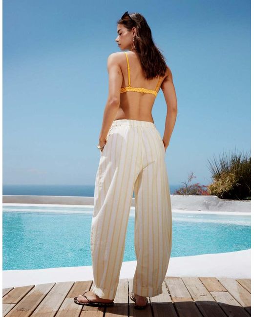 ASOS Gestreepte Broek Met Wijde Ronde Pijpen En Linnenlook in het Natural