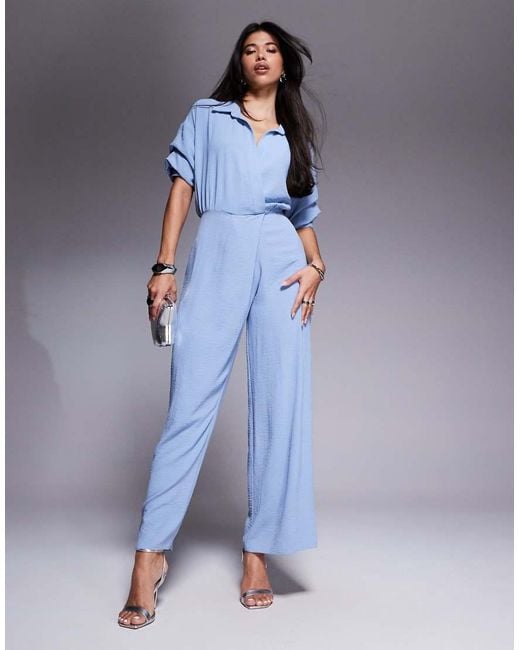 Tuta Jumpsuit A Fondo Ampio Drappeggiata Con Colletto di ASOS in Blue