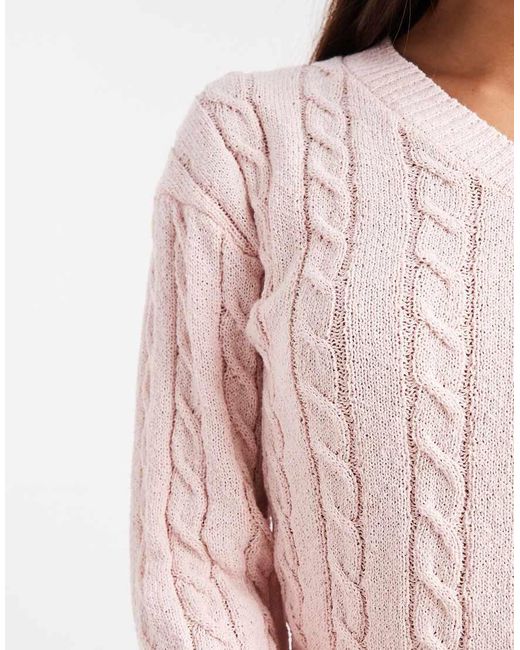 Cotton On White V-Neck Cotton Cropped Cable Pullover