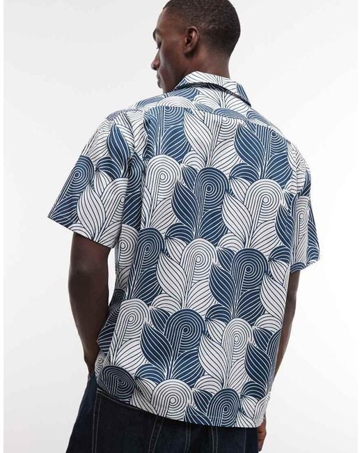 Parlez Blue Short Sleeve Paragon Pattern Button Up Shirt for men