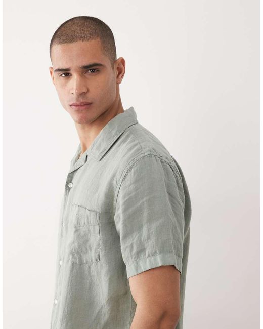 Gant Gray Garment Dyed Open Collar Linen Shirt for men