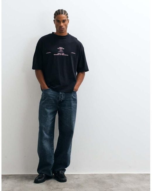 ASOS Black Boxy Oversized T-shirt With Text Graphic for men