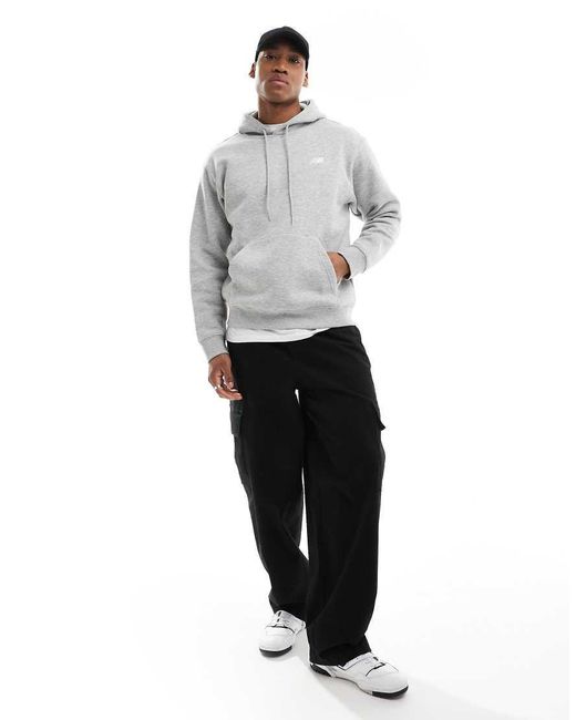 New Balance Gray Small Logo Brushed Hoodie for men