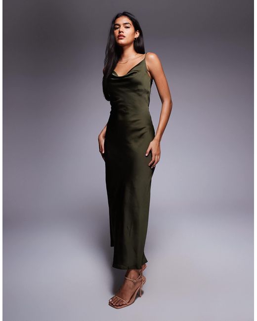 New Look Blue Satin Cowl Neck Midi Dress