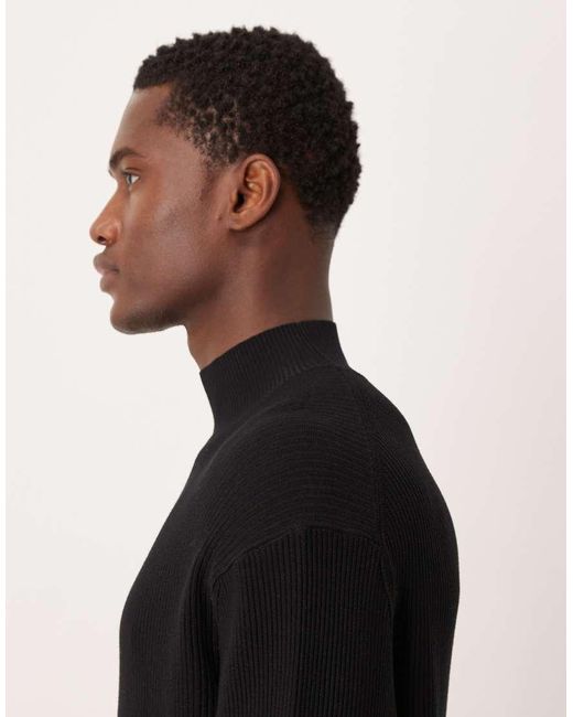 Mango Black Classic Ribbed High Neck Jumper for men