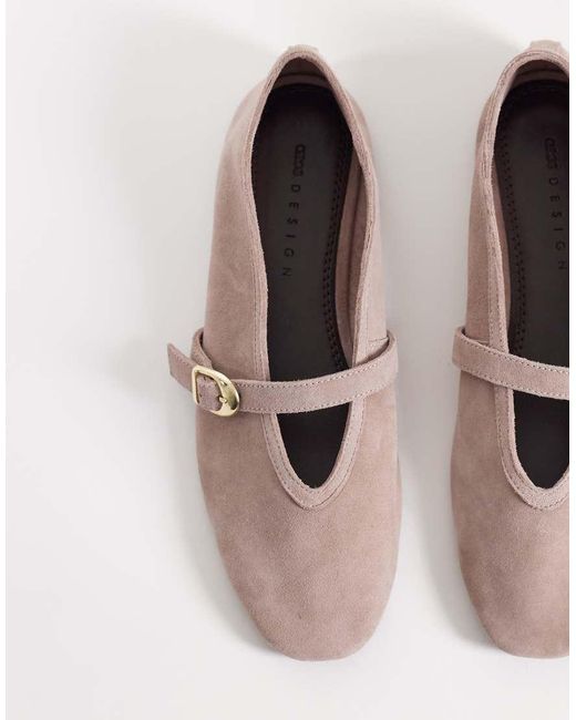 ASOS White Lively Premium Suede Mary Jane Ballets
