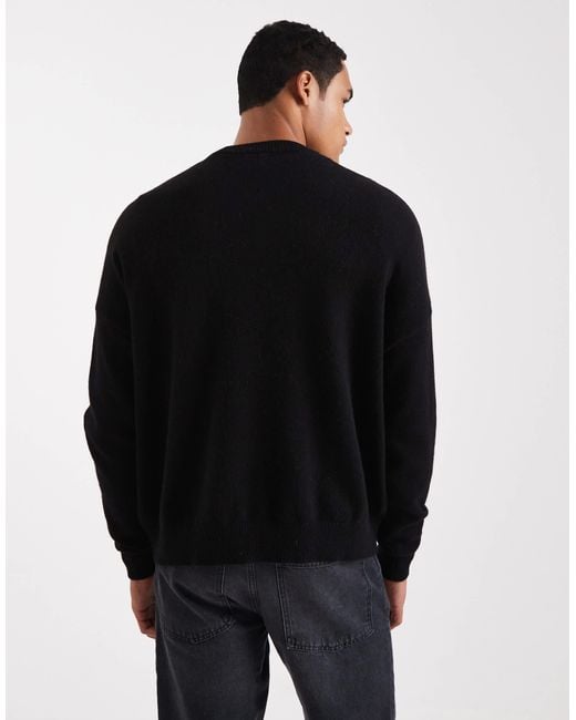 ASOS Black Oversized Knitted Wool-blend Crew Neck Jumper for men