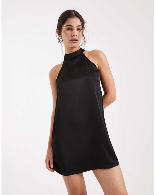 Vero Moda Black High Neck Racer Cut Satin Mini Dress