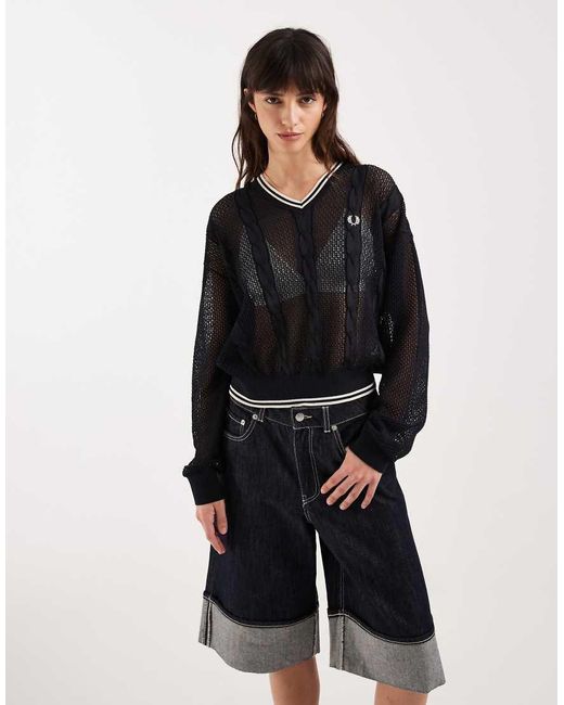 Fred Perry Black Mesh Cable Knit Sweater