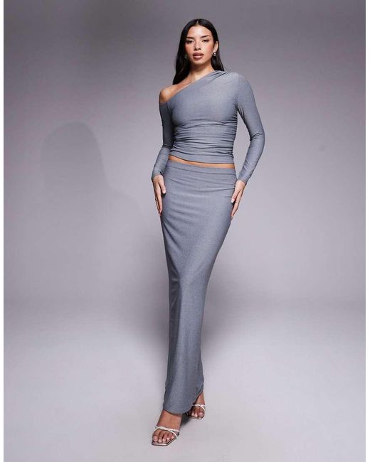 Kaiia Gray Exclusive Premium Cotton Touch Slinky Off Shoulder Long Sleeve Top Co-Ord