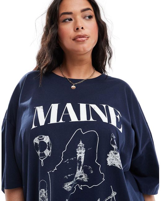 ASOS Blue Asos Design Curve Oversized T-shirt With Maine Graphic