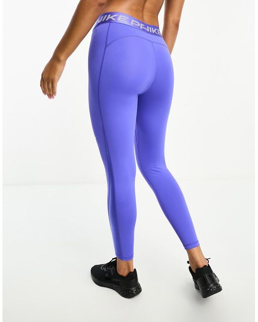 Nike Blue Nike Pro Training Dri-Fit Shine Mid Rise Leggings