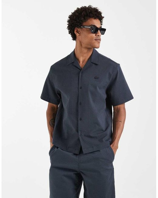 Lacoste Blue Co-ord Seersucker Revere Collar Shirt for men