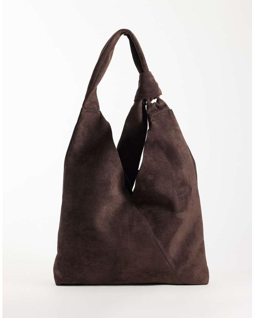 ASOS Black Faux Suede Cross Over Seam Tote Bag With Metal Ring Hardware