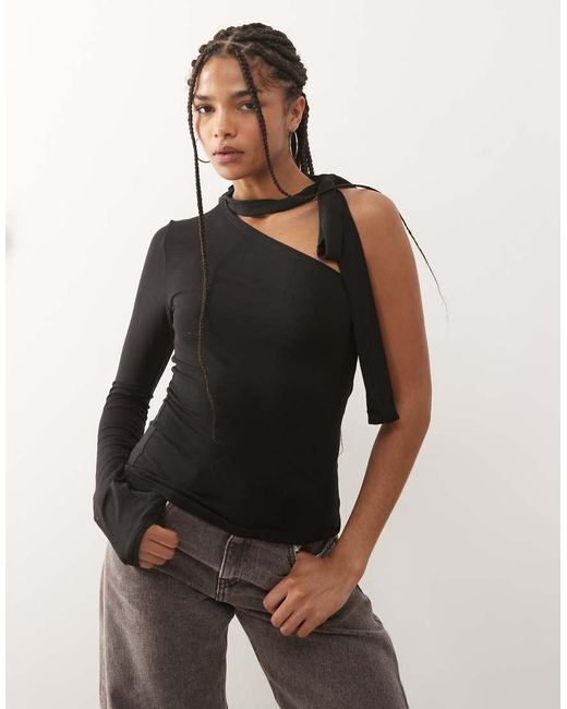Weekday Black One Shoulder Halter Neck Long Sleeve Top
