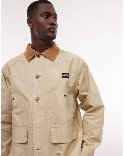 Stan Ray Natural Button Up Utility Style Jacket With Contrast Collar for men