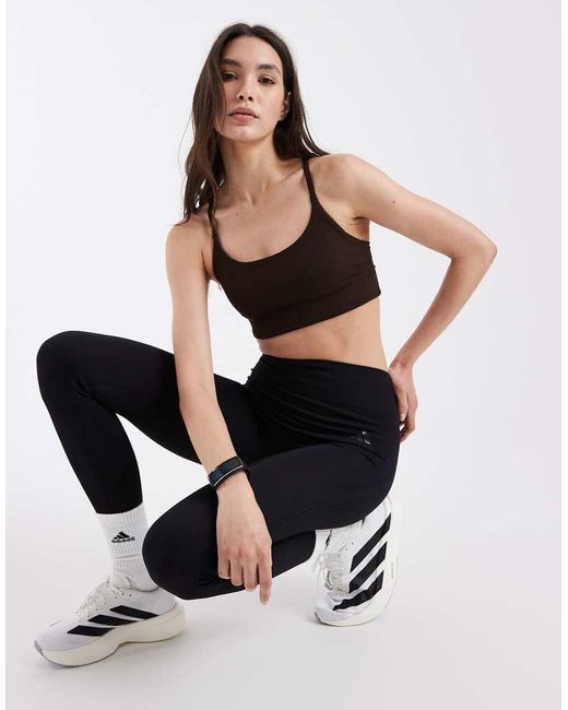 Adidas Originals Black Adidas All Me Light Support Rib Bra Long Line Bra