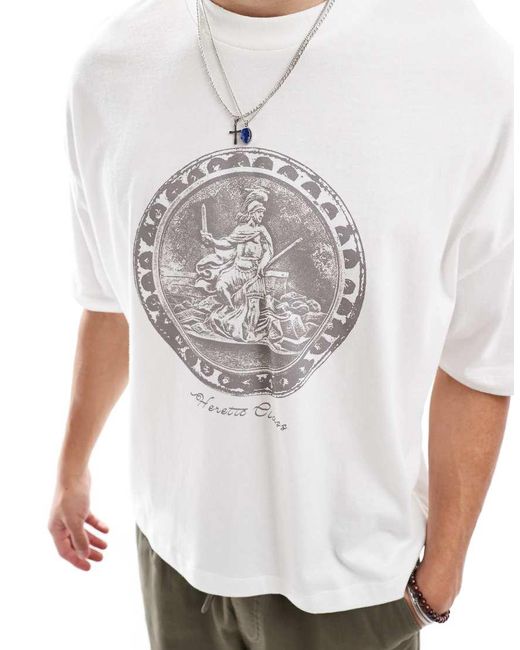 Camiseta Blanca De Corte Cuadrado Extragrande Con Estampado Delantero Gráfico De Moneda De -Blanco ASOS de hombre de color White