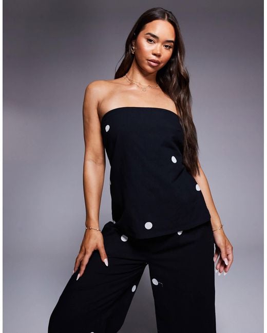 River Island Black Printed Polka Dot Bandeau Top