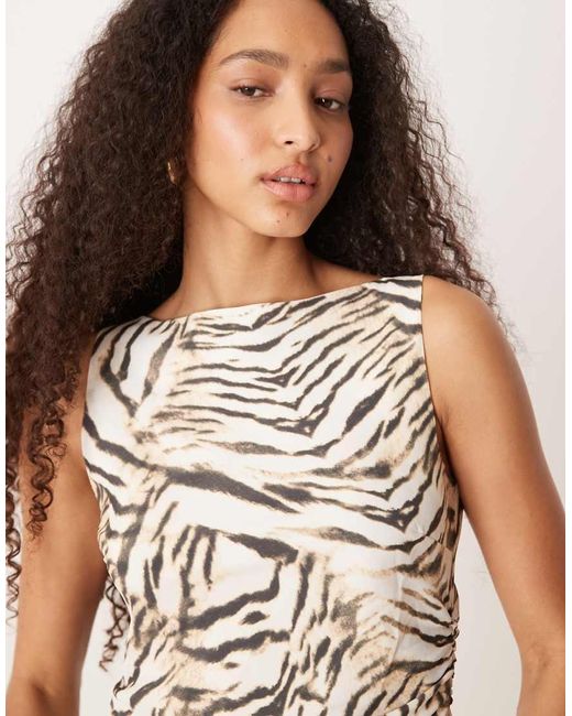 ASOS Natural Ruched Waist Mini Dress