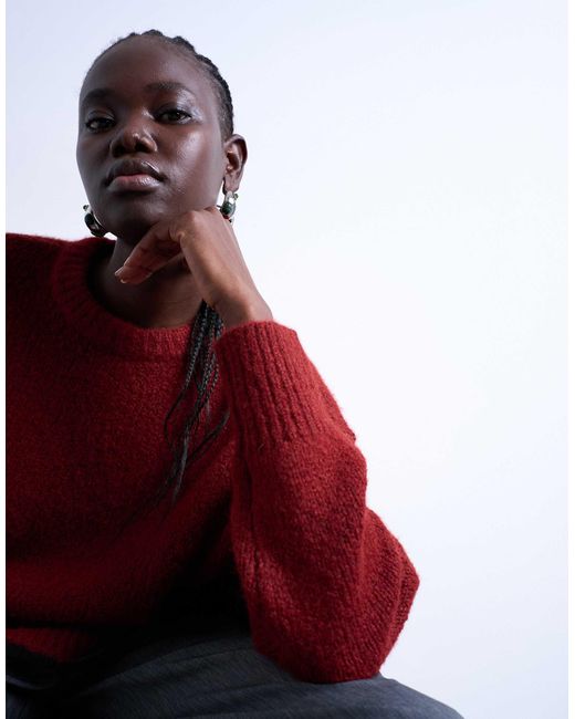TOPSHOP Red – ultimate – flauschiger strickpullover aus wollmix