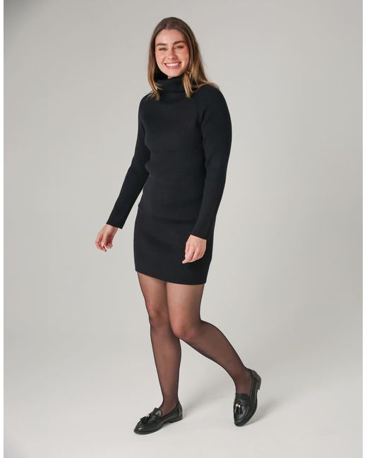 French Connection Black Cosy Ribbed Cowl Neck Long Sleeve Mini Dress