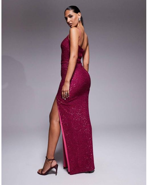 Vesper Purple One Shoulder Sequin Maxi Dress With Thigh Split