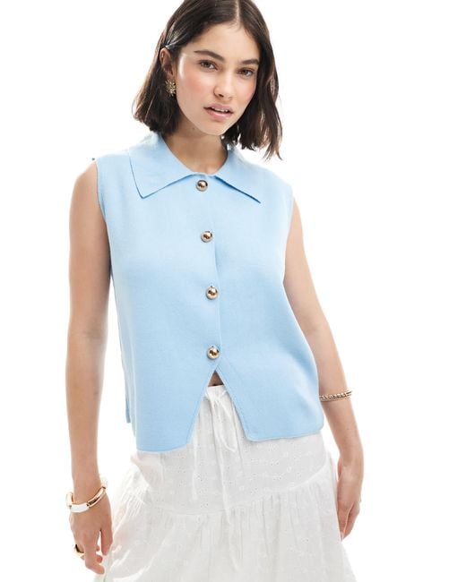 ASOS Blue Compact Knit Waistcoat With Collar