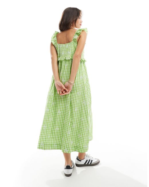 Y.A.S Green Frill Midi Sundress With Smock Back