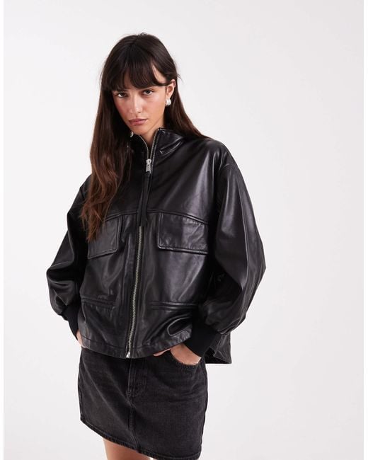 AllSaints Gray Flor Zip Through Cinched Leather Jacket