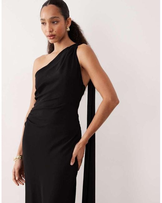 Mango Natural One Shoulder Maxi Dress With Drape Detail