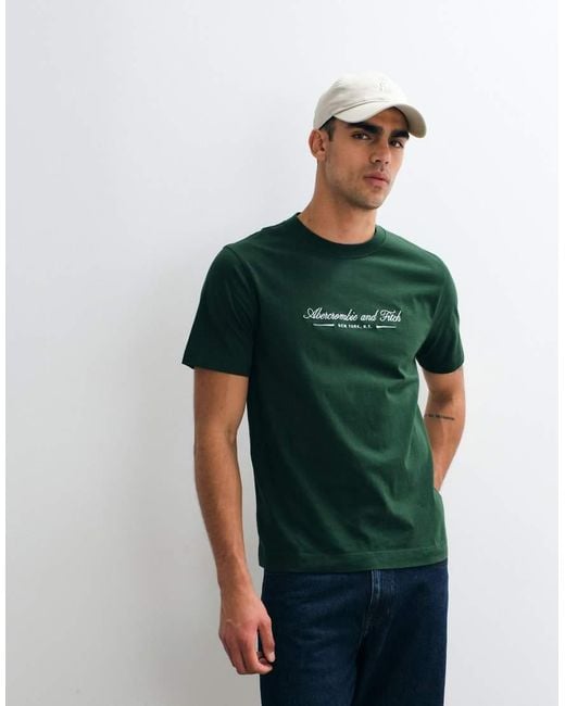 Abercrombie & Fitch Green Trend Chest Script Logo T-shirt for men