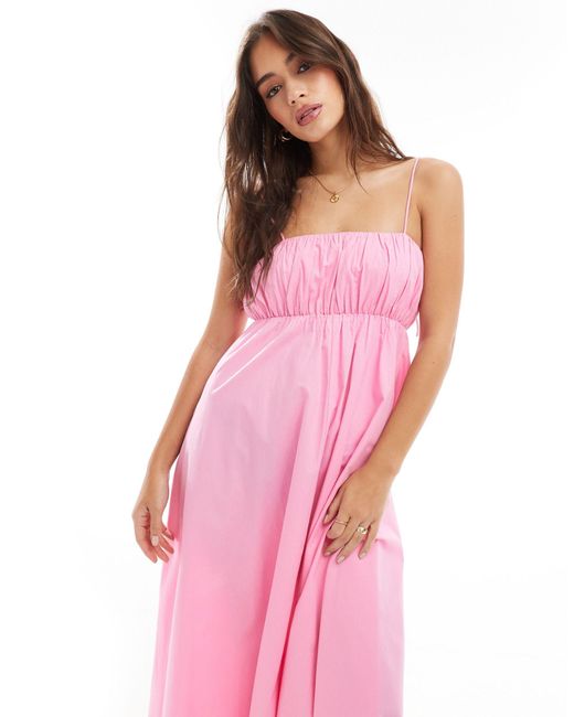 ASOS Pink Ruched Bust Maxi Sundress With Adjustable Straps