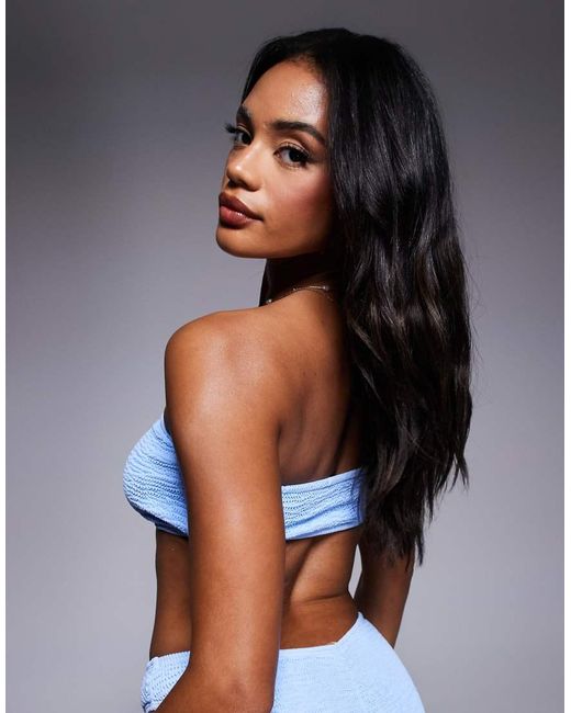 Moda Minx Blue Scrunch Bandeau Bikini Top With Irregular Hoop Detail