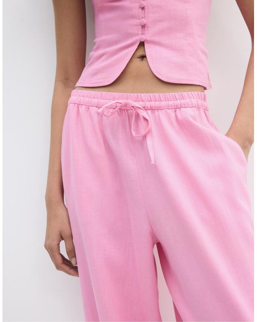 Stradivarius Pink Linen-effect Sarouel Trousers