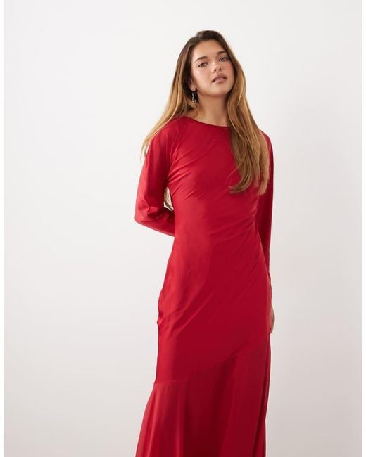 TFNC London Red Satin Bias Chiffon Hem Maxi Dress