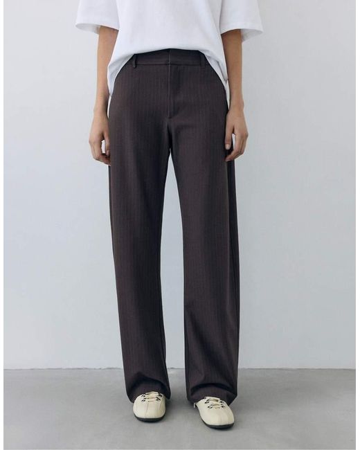Pull&Bear White Striped Smart Trousers