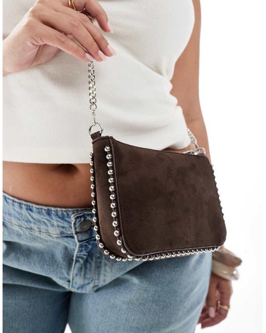 Stradivarius Crossbody Tas Van Imitatiesuède Met Studs in het White
