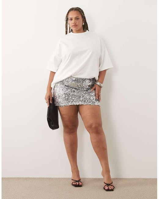 ASOS Asos Design Curve Mini Rok Met Mix Van Lovertjes in het White