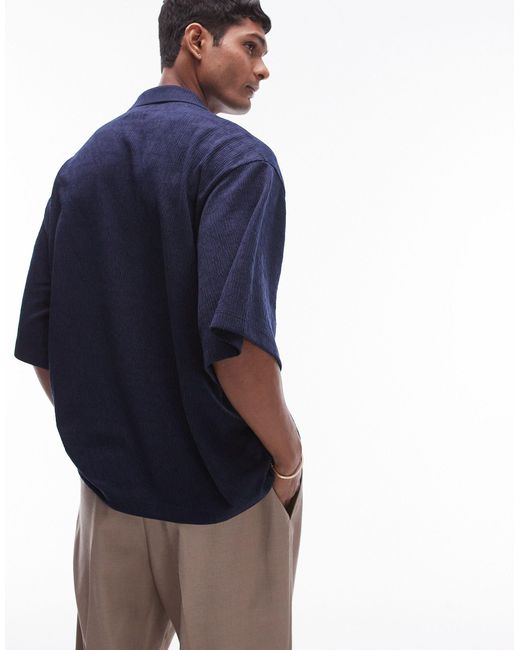 Topman – kastiges, strukturiertes jersey-polohemd in Blue für Herren
