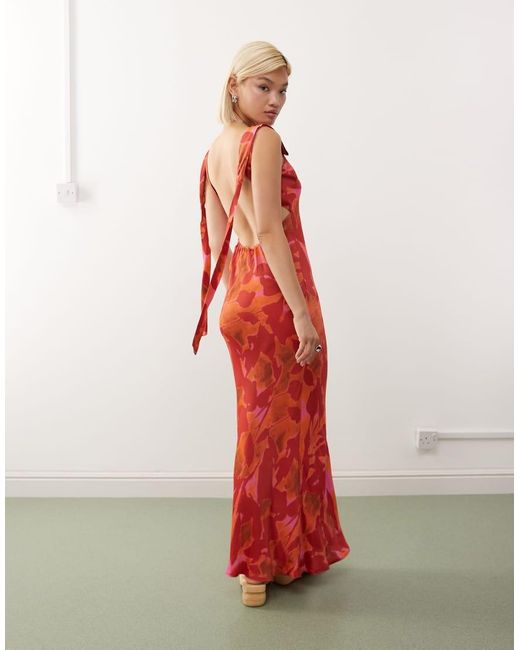 Reclaimed Vintage Red Limited Edition Maxi Dress With Open Back And Tie Detail