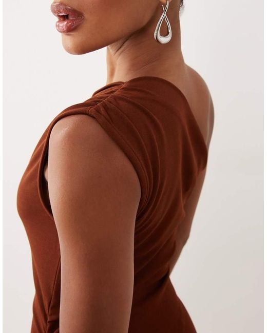 Vila Brown One Shoulder Slinky Midi Dress