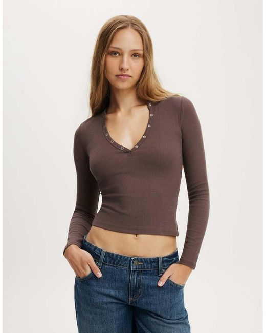 Cotton On Blue Ryan Henley Long Sleeve